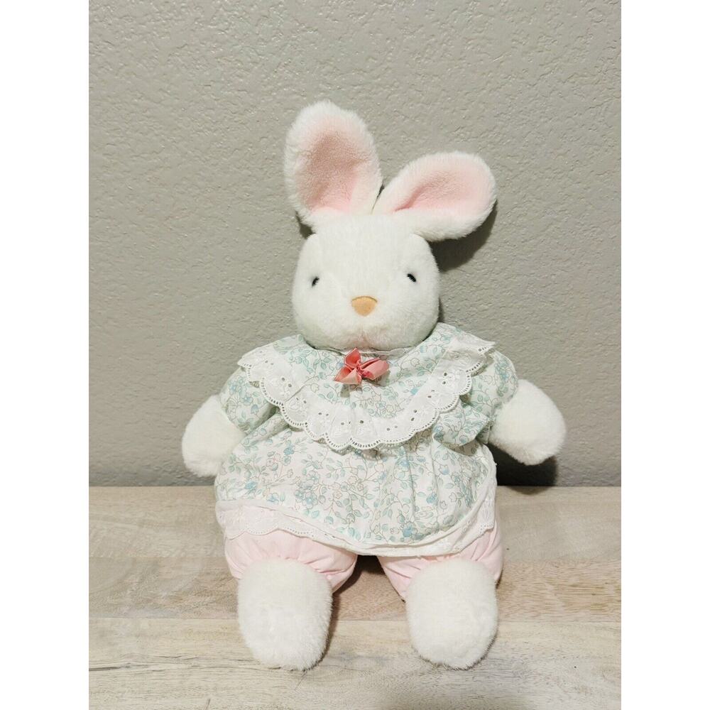 Vintage 1988 Prestige Toy Bunny Rabbit Flower Dress Stuffed Animal Plush 13”